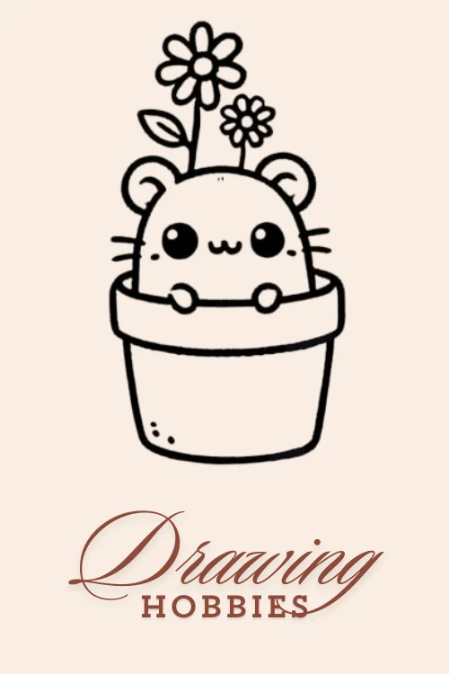 Fun-Hamster-Peeking-Out-Of-Flower-Pot-Drawing