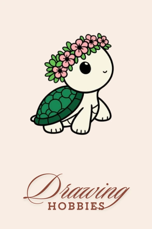 Turtle Wearing a Flower Crown Drawing