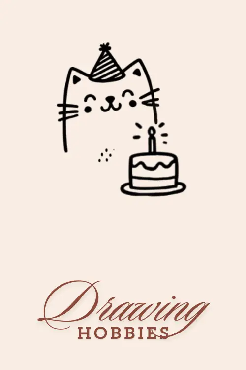 Cute-Cat-With-Birthday-Hat-And-Cake-Drawing