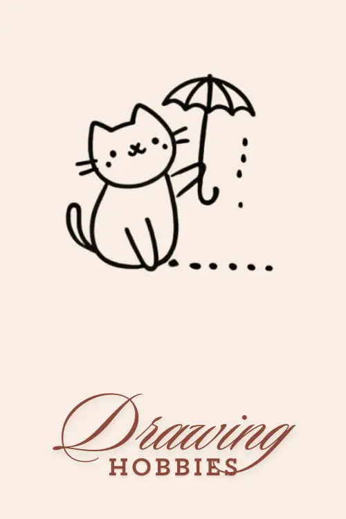 Cute-Cat-With-Umbrella-Drawing-Easy