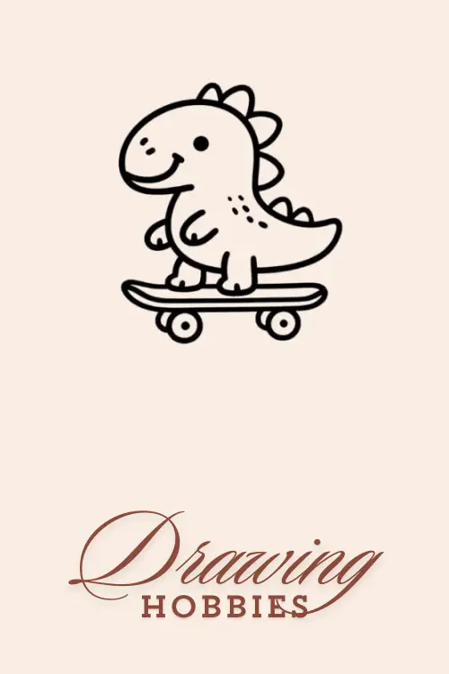 Cute Dino Playing Skateboard Drawing