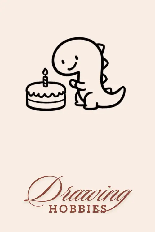 Easy Cute Dinosaur with Birthday Cake Drawing