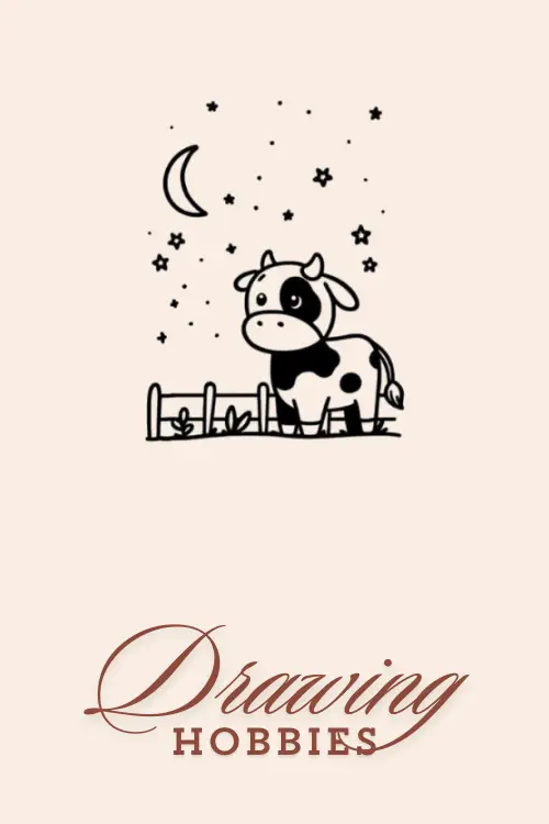 Cow in a Starry Night Drawing