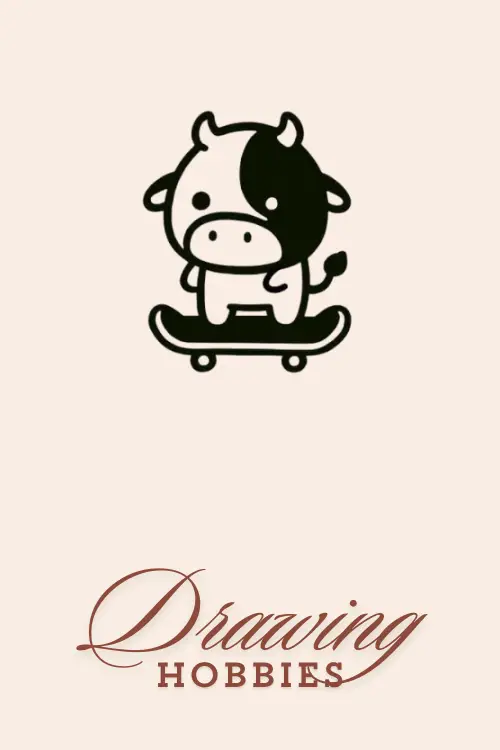 Cow on a Skateboard Drawing Cute