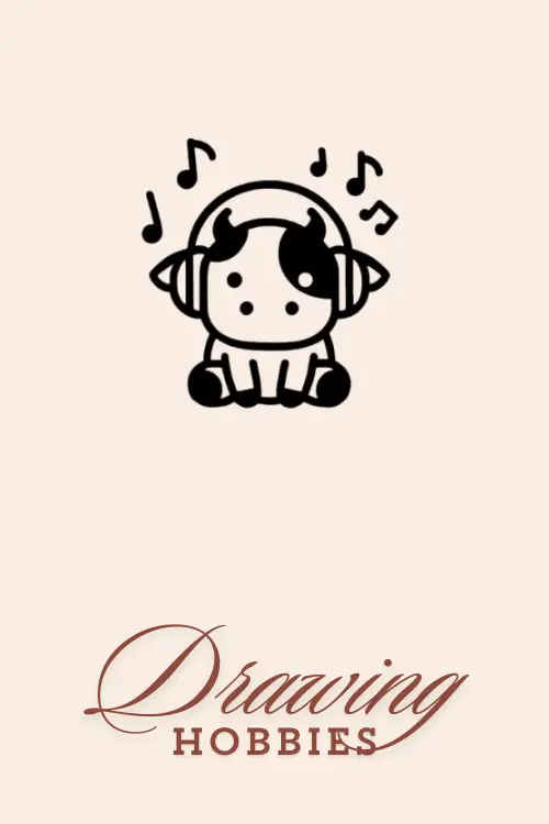 Cute Cow Listening to Music Drawing