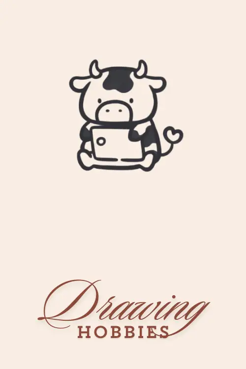 Cute Cow with Laptop Drawing