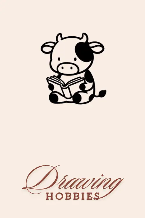 Cute Cow with a Book Drawing