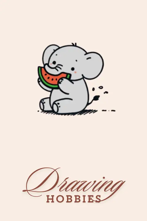 Cute-Elephant-Eating-Watermelon-Drawing-Easy