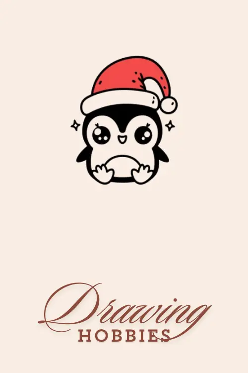 Cute Penguin in a Santa Hat Drawing