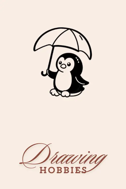 Cute Penguin with a Umbrella Drawing