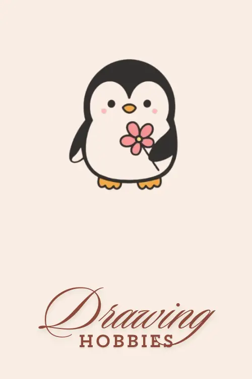 Easy-Penguin-with-Flower-Drawing-Cute