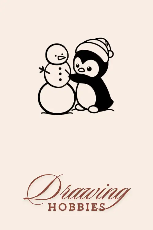 Easy Penguin with a Snowman Drawing