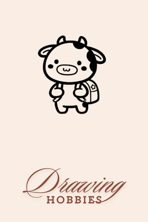 Kawaii Cow with a Backpack Drawing