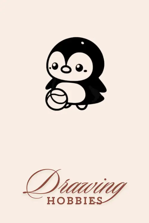 Kawaii Penguin with a Ball Drawing