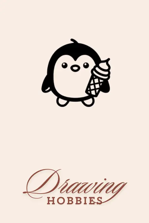 Penguin with Ice Cream Drawing Cute