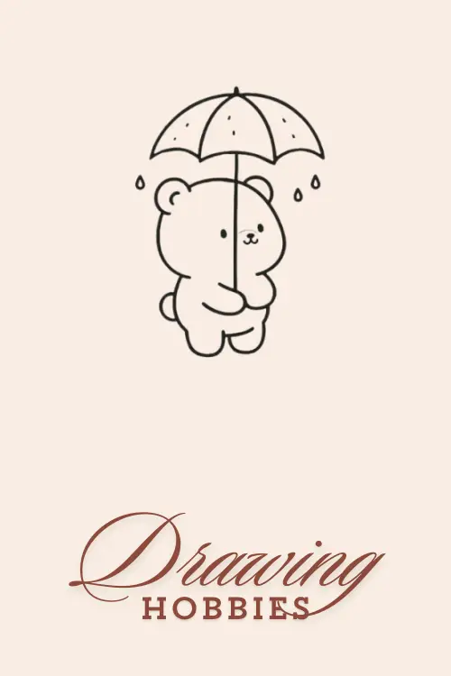 Bear With Umbrella Drawing Cute