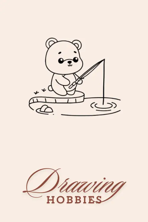 Cute Bear Fishing By Lake Drawing