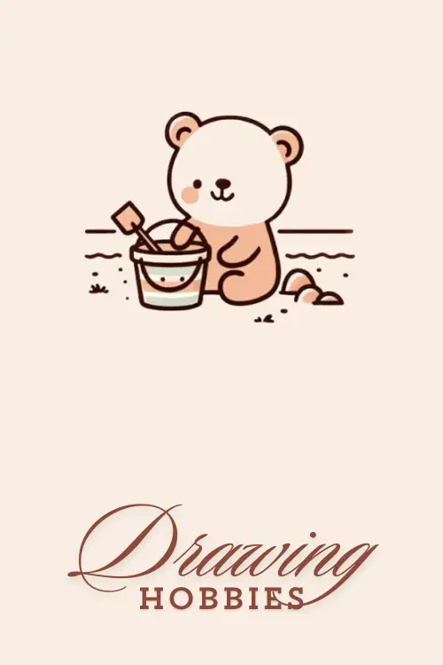 Cute Bear With A Pail And Shovel Drawing