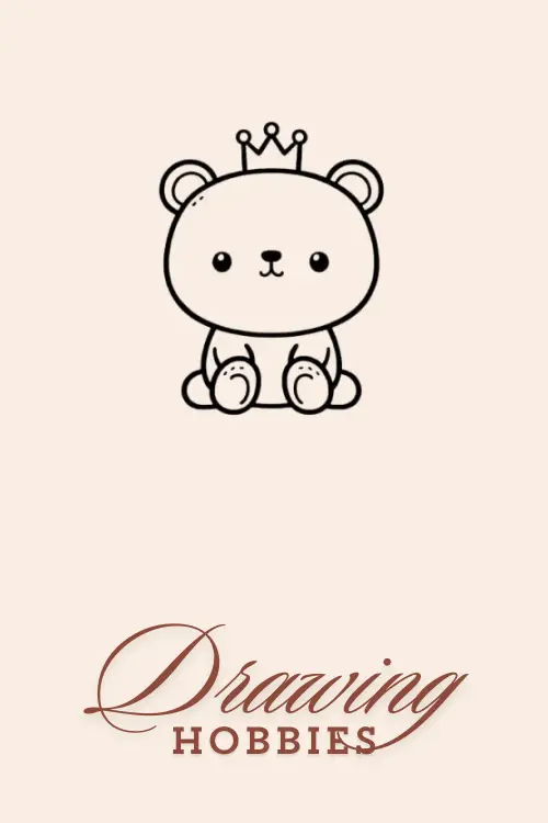 Cute Bear With Crown Drawing