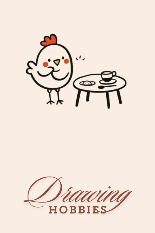 Cute Chicken at Tea Party Drawing