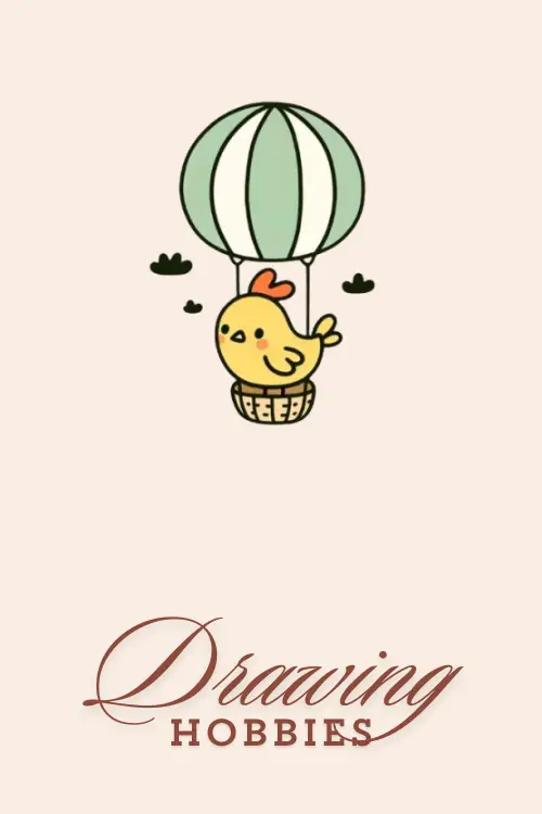 Cute Chicken on Hot Air Balloon Drawing