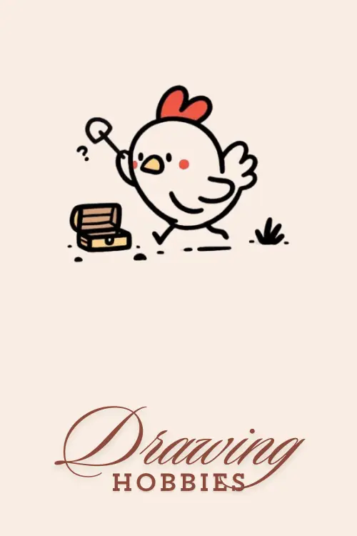 Cute Chicken on Treasure Hunt Drawing