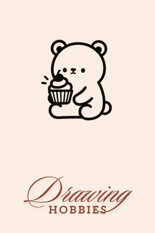 Easy Cute Bear With Cupcake Drawing